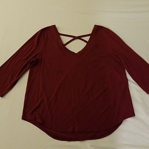 Wine Colored Quarter Sleeve V-Neck With Drop Back